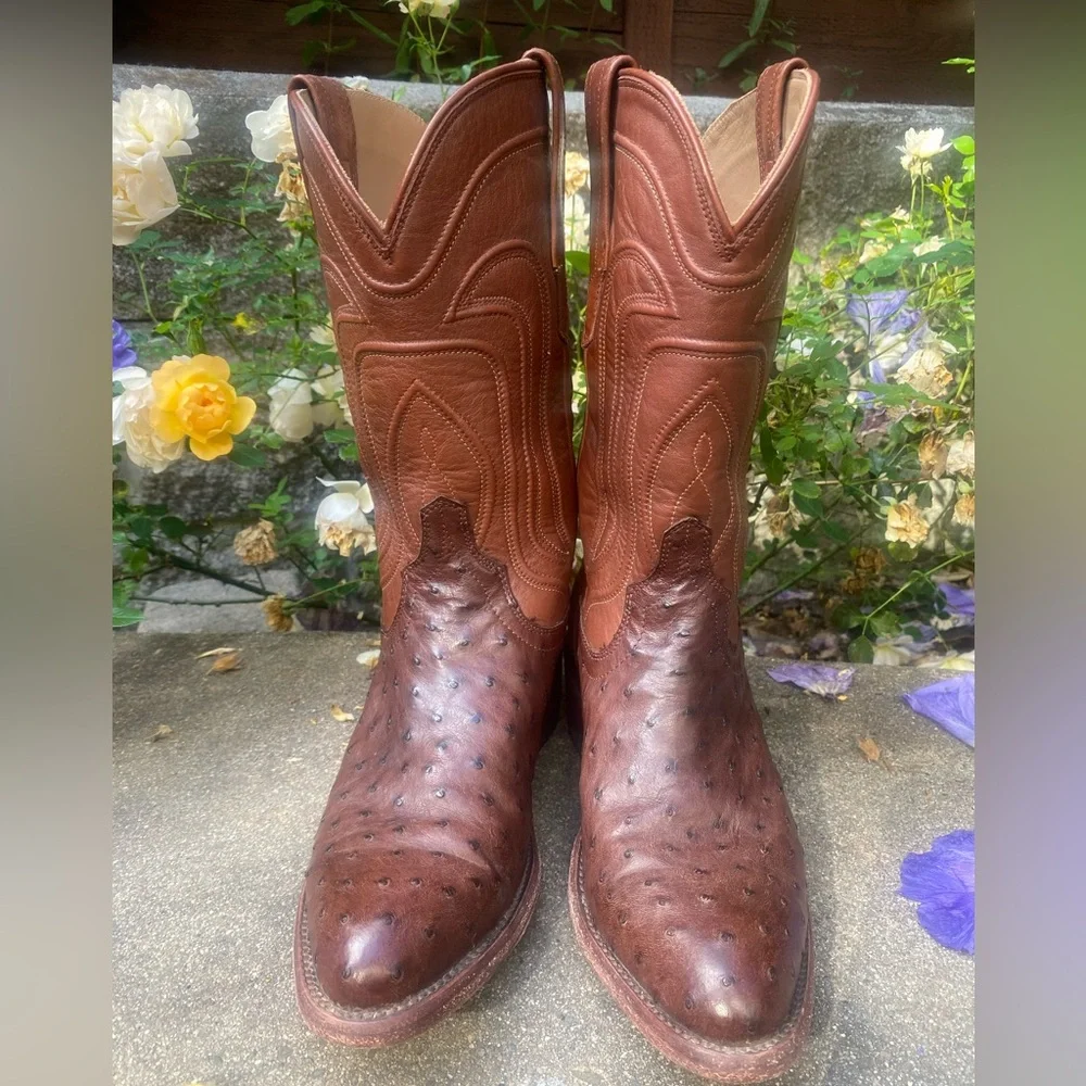 Tecovas Brown Ostrich Heeled Boots - Picture 2 of 10